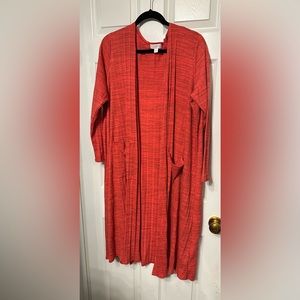 Lula Roe XL Orang Textured Long Light Ope Front Jacket Versatile Pockets Poly+